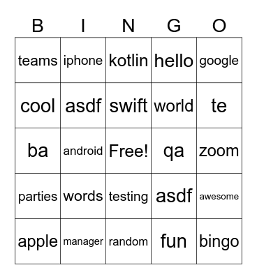 Testing Bingo Card