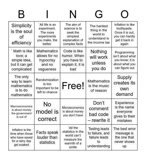 Quant Bingo Card