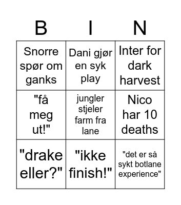 Late night Int Bingo Card