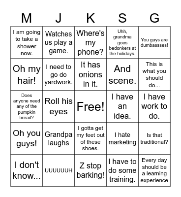 Thanksgiving Bingo Card