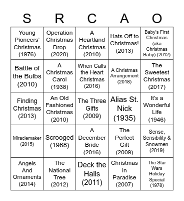 CHRISTMAS MOVIES SRCA Bingo Card