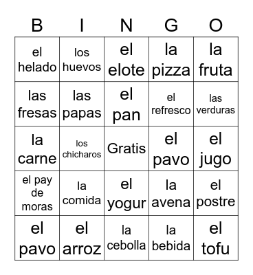 Comidas y Bebidas Bingo Card