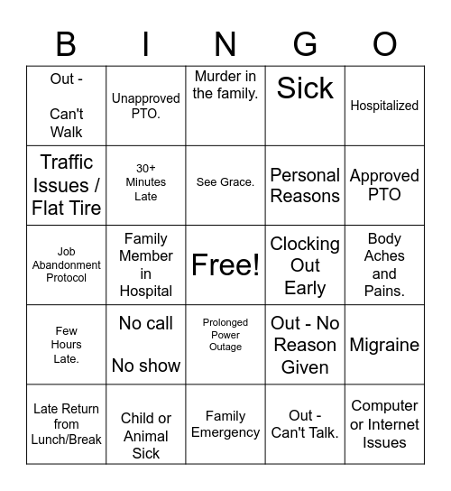 Untitled Bingo Card