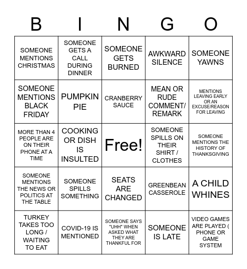 THANKSGIVING 2021 Bingo Card