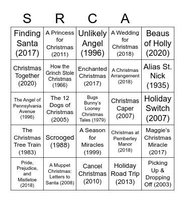 CHRISTMAS MOVIES SRCA Bingo Card