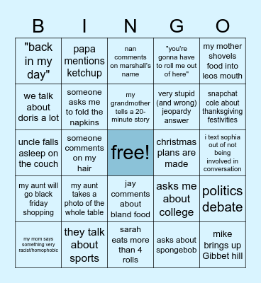 Thanksgiving Table Bingo Card