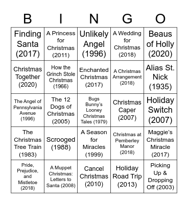 CHRISTMAS MOVIES Bingo Card