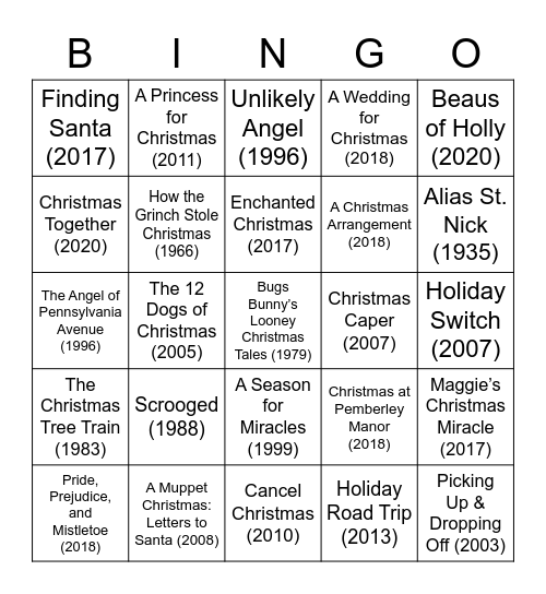 CHRISTMAS MOVIES Bingo Card