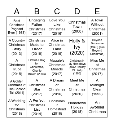 CHRISTMAS MOVIES A-M Bingo Card