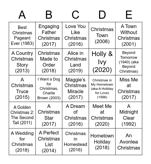 CHRISTMAS MOVIES A-M Bingo Card