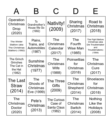 CHRISTMAS MOVIES N-Z Bingo Card