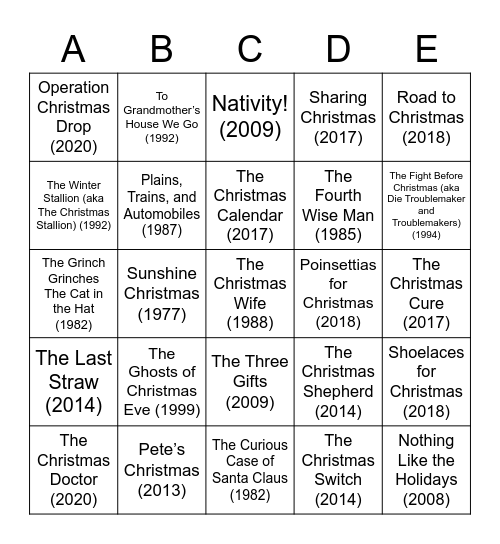CHRISTMAS MOVIES N-Z Bingo Card