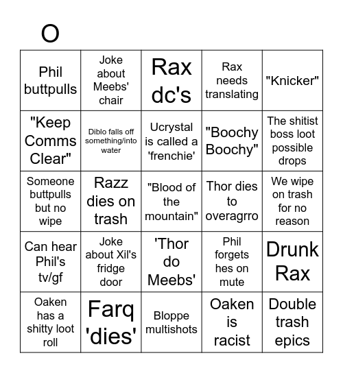 AFK Raid Bingo Card