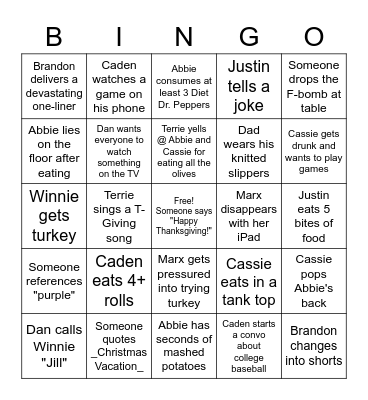 Mitchell Thanksgiving Bingo Card