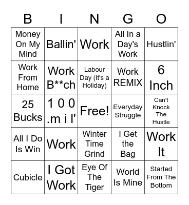 Working Hard Bingo Card