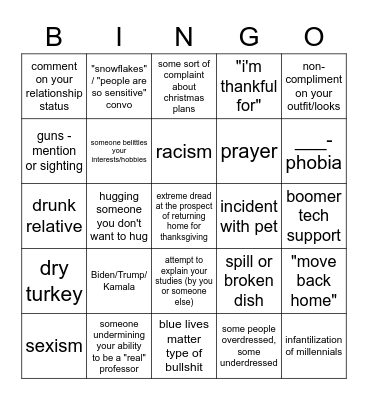 Thanksgiving 2021 Bingo Card