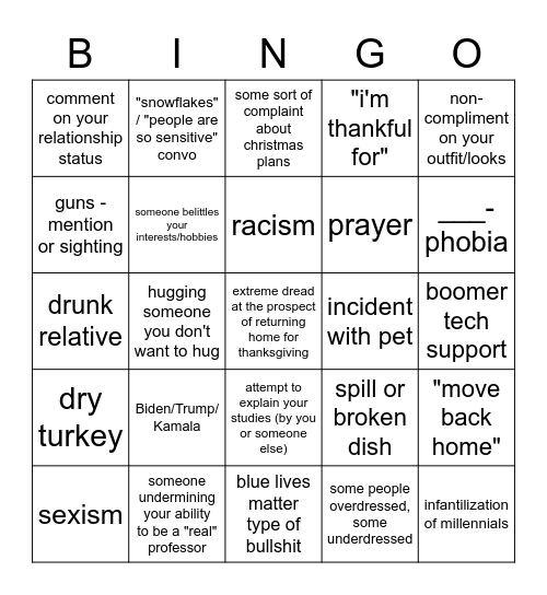 Thanksgiving 2021 Bingo Card