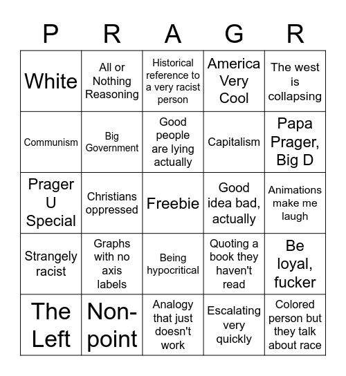 PragerU Bad 3 Bingo Card