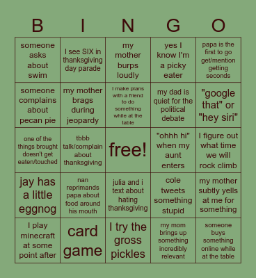 Thanksgiving Table 2.0 Bingo Card