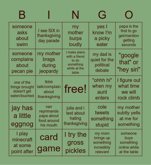 Thanksgiving Table 2.0 Bingo Card