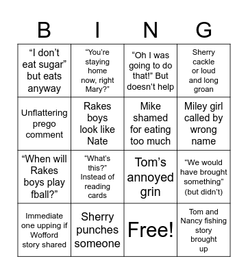 Family Thanksgiving Bingo Card