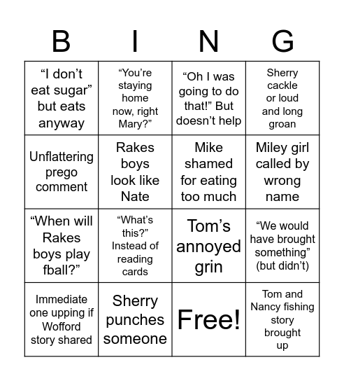 Family Thanksgiving Bingo Card