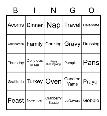 THANKSGIVING BINGO Card