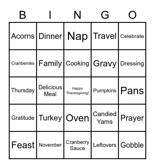 THANKSGIVING BINGO Card