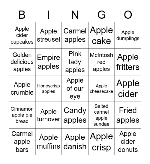 How Sweet it is Apple Treats Bingo Card