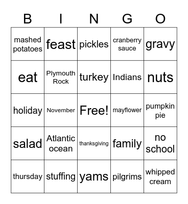 thanksgiving bingo Card