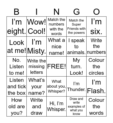SUPER MINDS 1 - FRIENDS Bingo Card