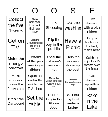 Untitled Goose Game Bingo Card