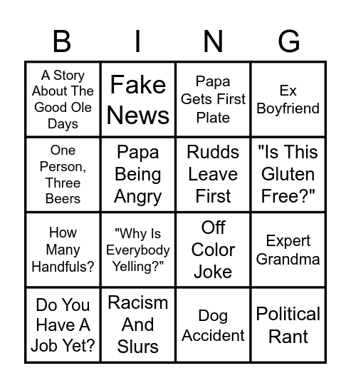 Family Holiday Bingo Card