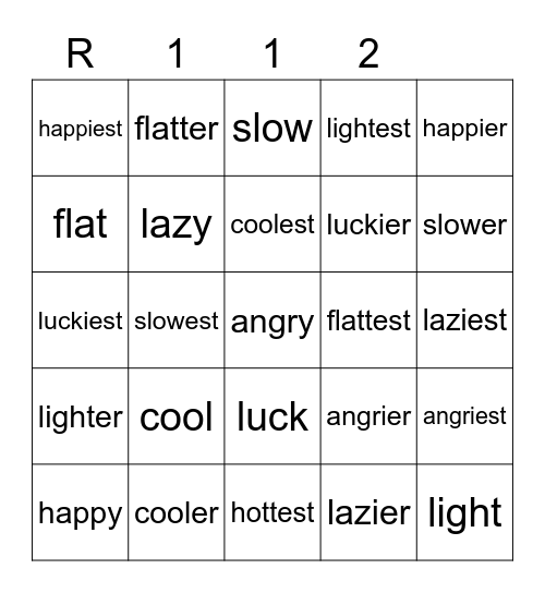 Red 112 Bingo Card