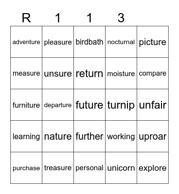 Red 113 Bingo Card