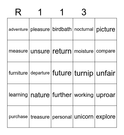 Red 113 Bingo Card