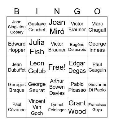 Art Institute of Chicago Bingo Card