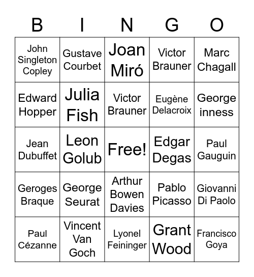 Art Institute of Chicago Bingo Card