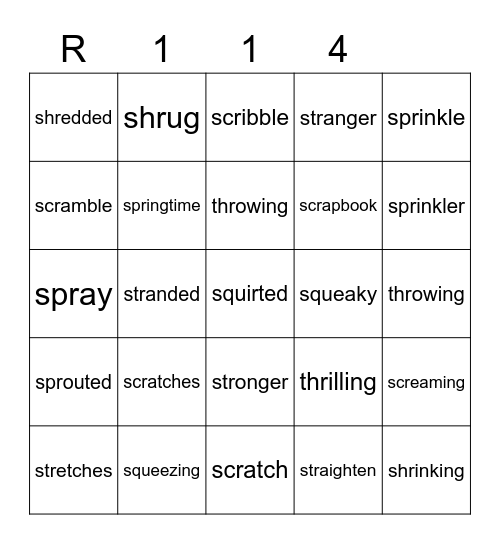Red 114 Bingo Card