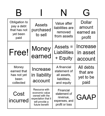 Accounting Terms Bingo Card