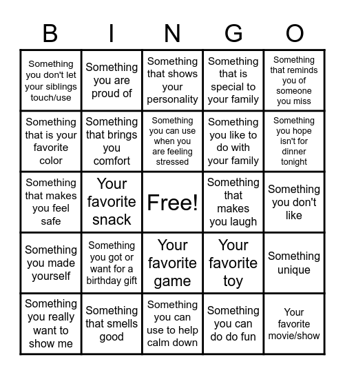 Scavenger Hunt Therapy Bingo Card