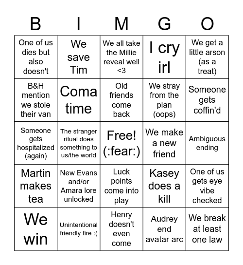 TMA MOTW S3 Bingo Card