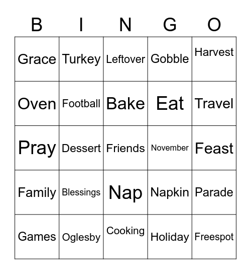 Family Thanksgiving Bingo Card