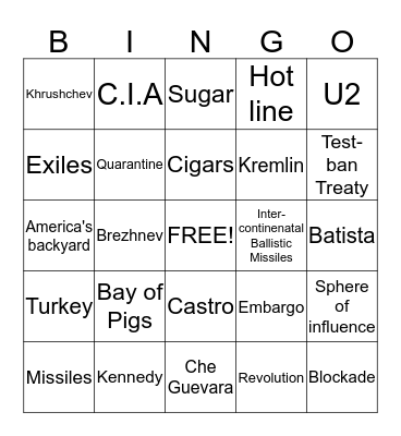 Cuba 1959-1962 Bingo Card
