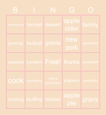 thanksgiving bingo Card
