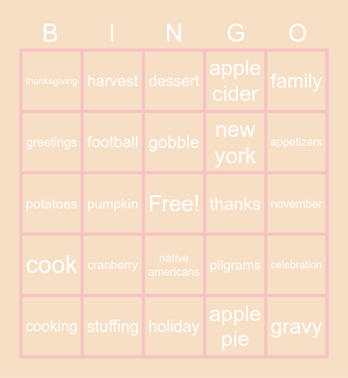 thanksgiving bingo Card