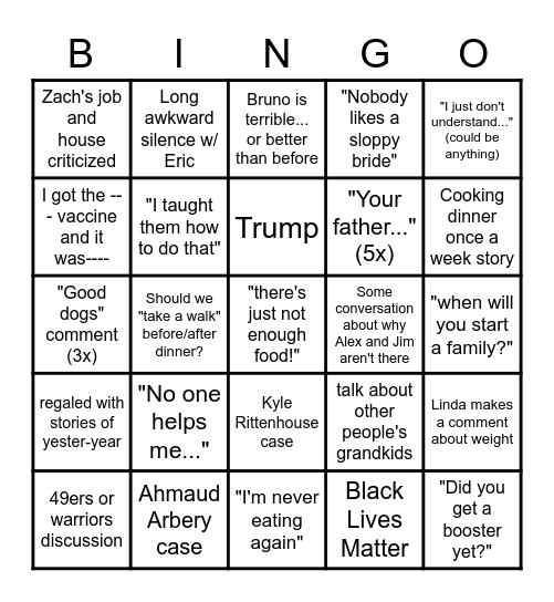 Thanksgiving Bingo! Bingo Card