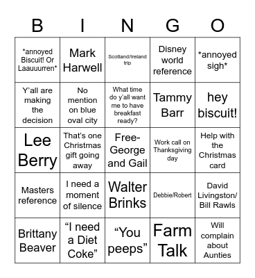 Thanksgiving Bingo Card