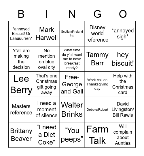 Thanksgiving Bingo Card