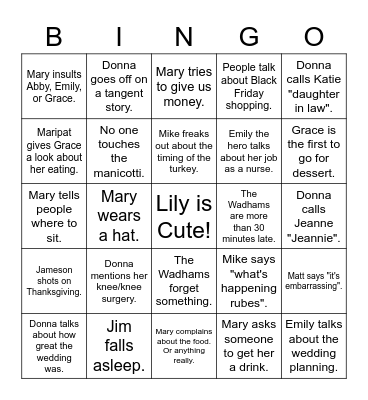 2021 Thanksgiving Bingo Card